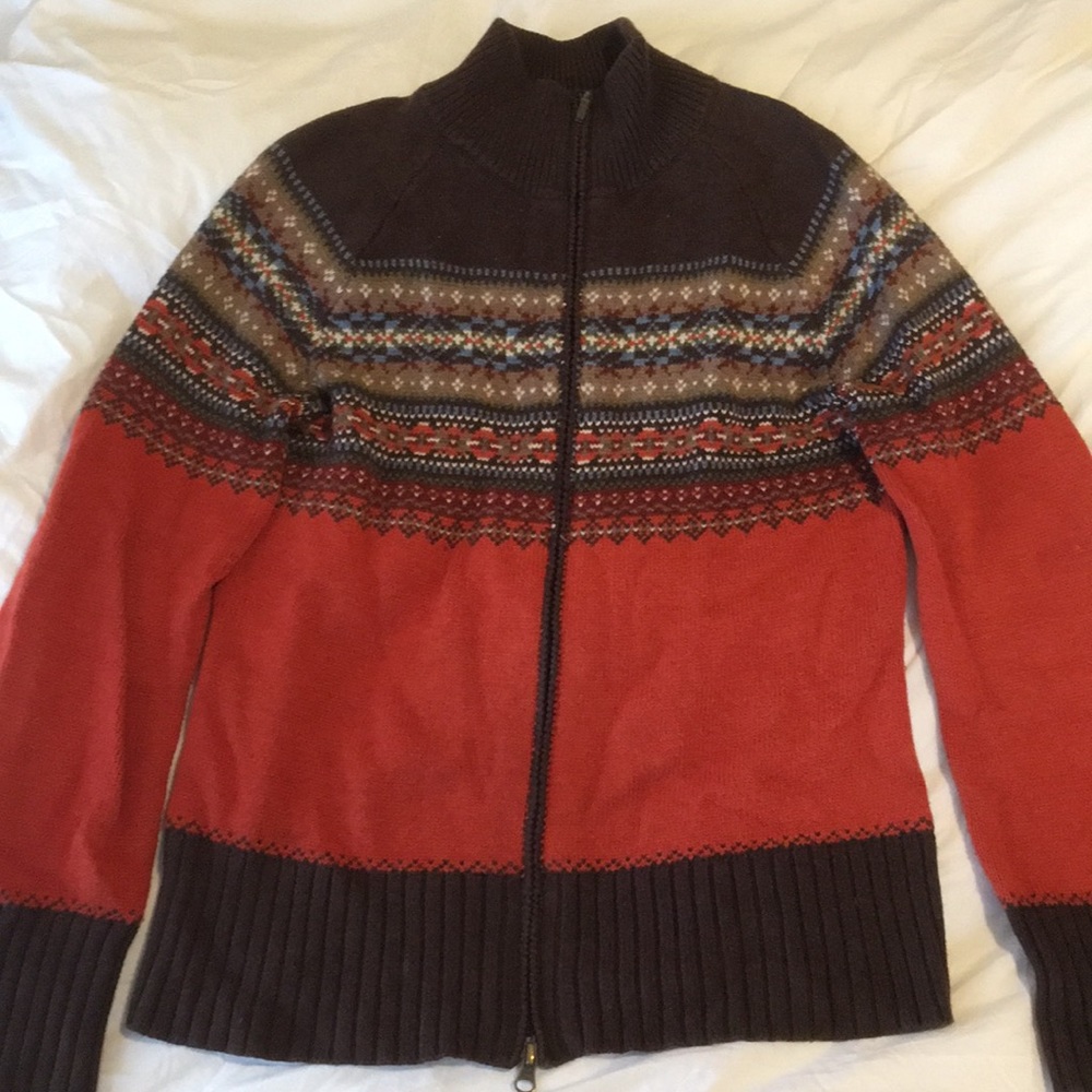 Eddie Bauer Merino Fair Isle Full Zip Sweater